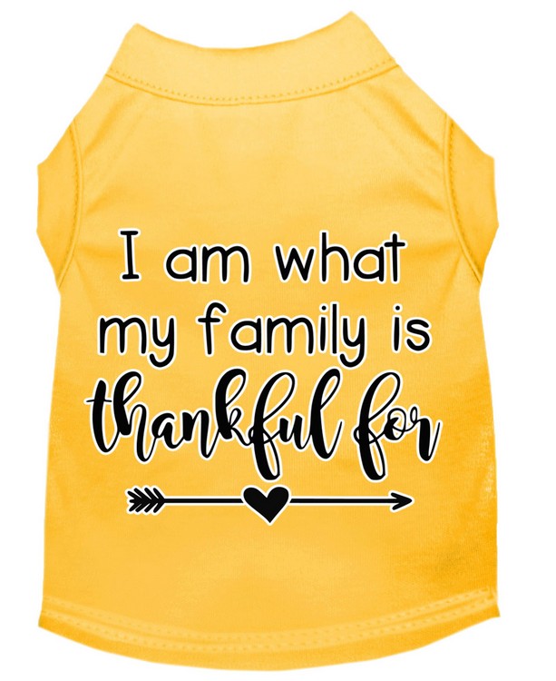 I Am What My Family is Thankful For Screen Print Dog Shirt Yellow Med